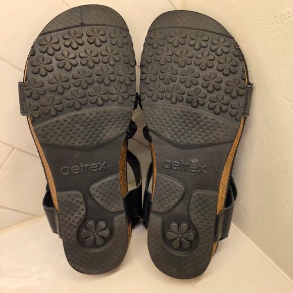 Aetrex Jillian Black Braided Leather Comfort Sandals Women’s 9 Orthotic - Picture 5 of 6